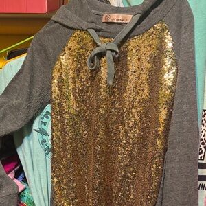 E2 Clothing Gray and Gold Sequin Kids Hoodie